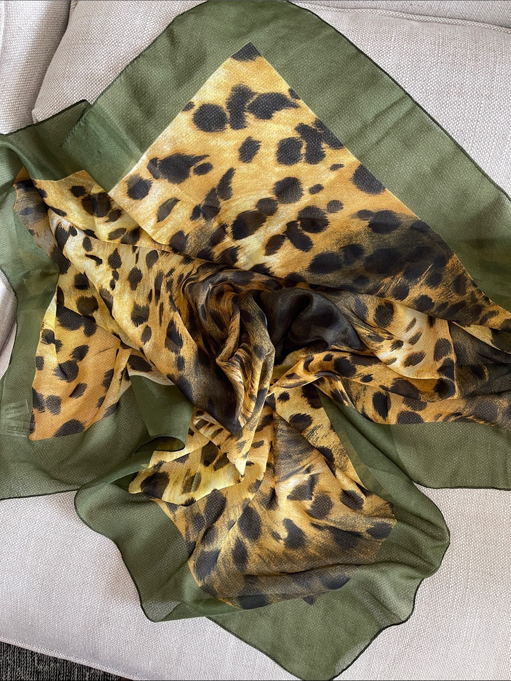 Leopard Print Olive Border Italian Scarf